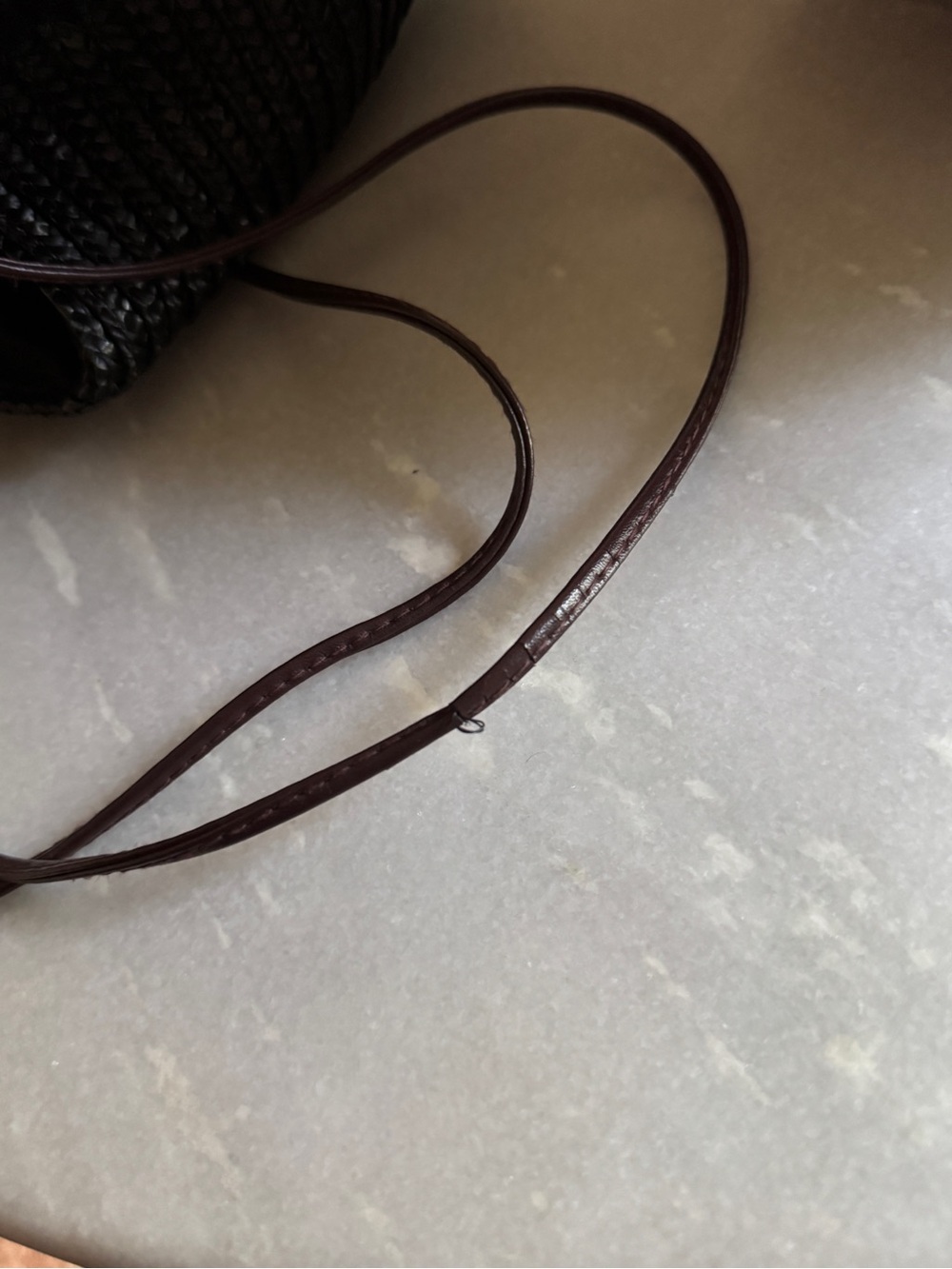 Elegant Black Wheat Straw Bucket Bag with Brown Decorative Straps - Picture 7 of 7